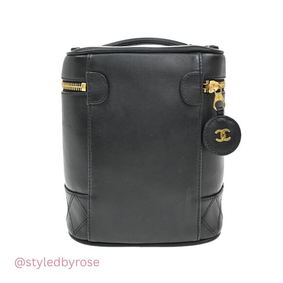 Authentic Vintage Chanel Vanity Case Collectible – 24k Gold + Black Calfskin - Picture 3 of 10